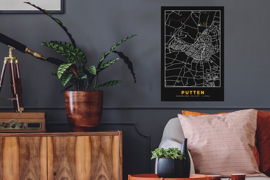 Stickers muraux - Puits - Plan de la ville - Black and Gold et Or - Carte - Carte - 40x60 cm - Film adhésif