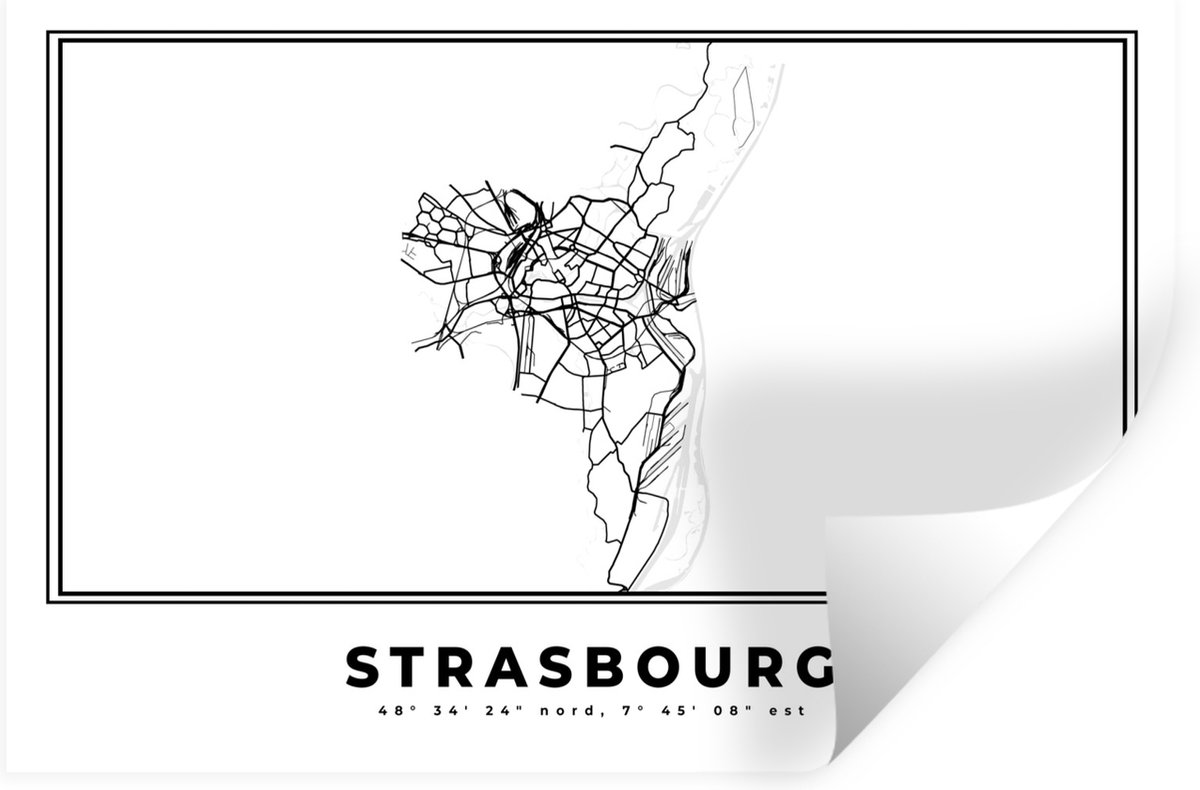 Muurstickers - Sticker Folie - Strasbourg - Zwart Wit – Plattegrond – Stadskaart – Kaart -