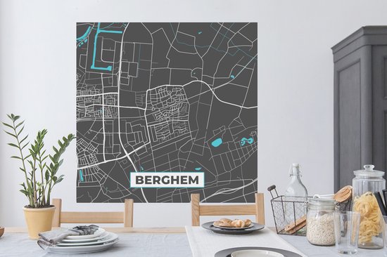 Stickers muraux - Berghem - Blauw - Carte - Carte - Plan de la ville - 120x120 cm - Feuille adhésive XXL