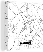 Canvas Schilderij Stadskaart – Plattegrond – België – Zwart Wit – Hannut – Kaart - 90x90 cm - Wanddecoratie