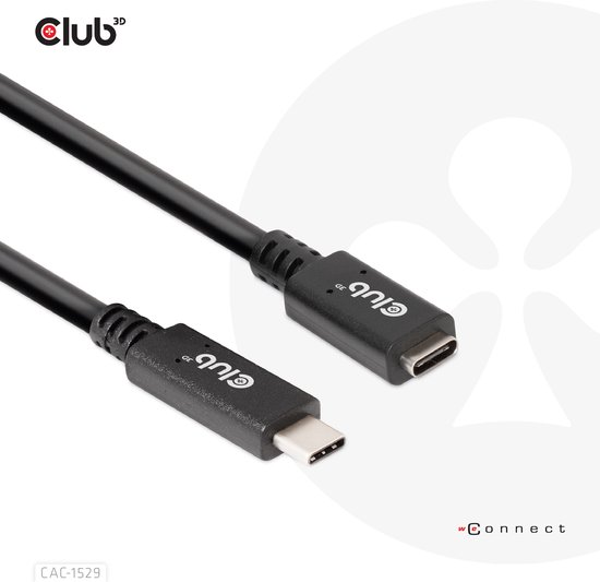 Club3D USB-type-C Gen1 verlengkabel 5Gbps 60W (20V/3A) 4K60Hz St./B 2m