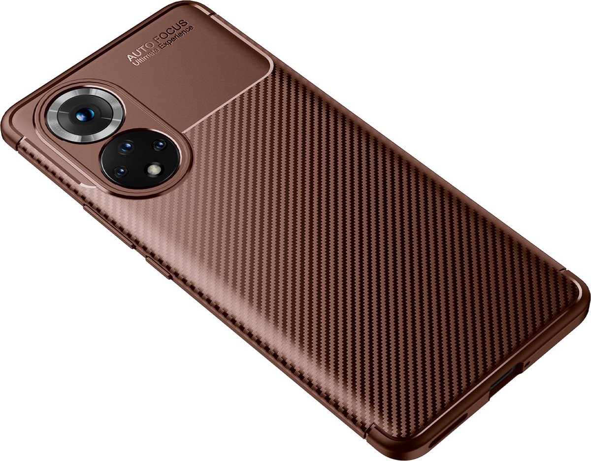 Mobigear Hoesje geschikt voor HONOR 50 Telefoonhoesje Flexibel TPU | Mobigear Racing Backcover | 50 Case | Back Cover - Bruin