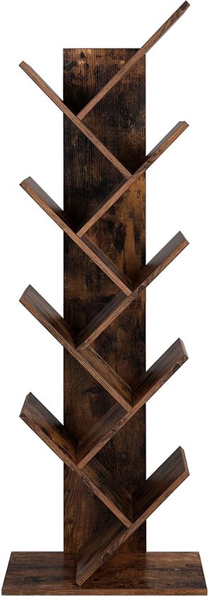 Boekenkast staande plank met 8 niveaus in boomvorm - vintage donkerbruin