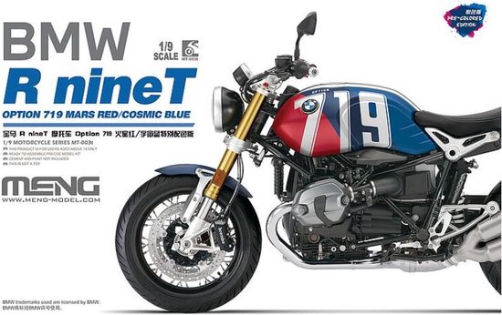 Meng Model Modelbouwpakket Auto - MENG MT003T BMW R Nine T - Pre Colored - Mars Red/Cosmic Blue Plastic - 1:9 - Modelbouw