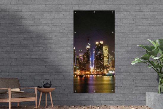 Décoration murale extérieur New York - Skyline - Couleurs - 80x160 cm - Toile de jardin