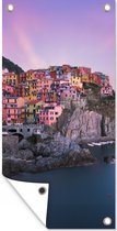 Tuinposter Paarse lucht boven Cinque Terre in Italië - 40x80 cm - Wanddecoratie Buiten - Tuinposter - Tuindoek - Schuttingposter - Tuinschilderij