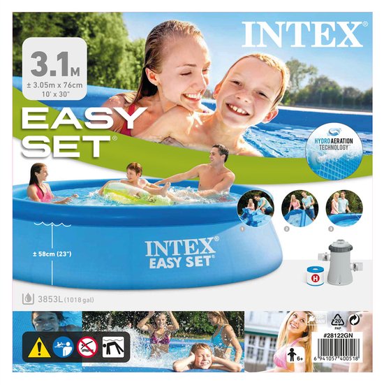 Intex Easy Set Zwembad 305 Cm X 76 Cm Rond Blauw - Incl. Filterpomp - Snel Op Te Zetten Voor Het Gezin