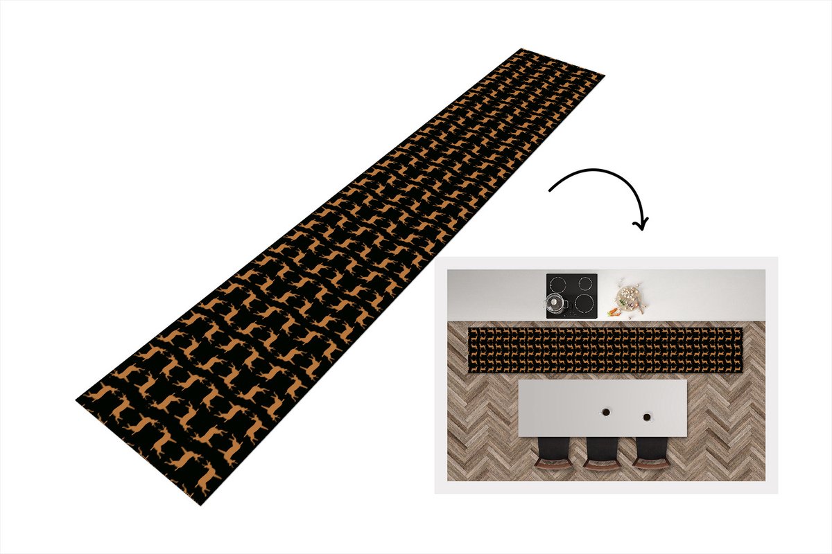 KitchenYeah Keukenloper - Keukenmat - Patroon - Hert - Zwart - Bruin - Keuken vloerkleed Multicolor