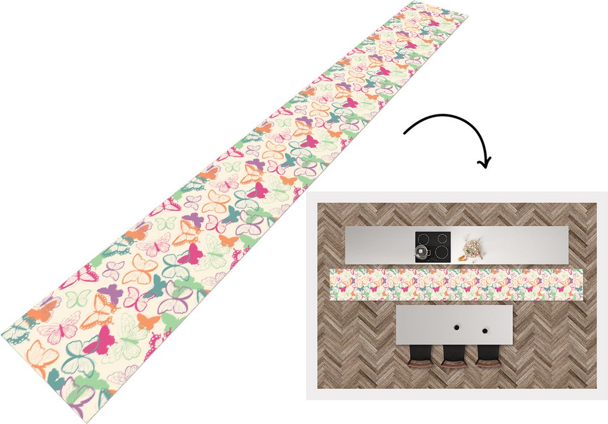 KitchenYeah Keukenloper - Keukenmat - Vlinders - Patronen - Insecten - 400x50 cm - Keuken vloerkleed Multicolor