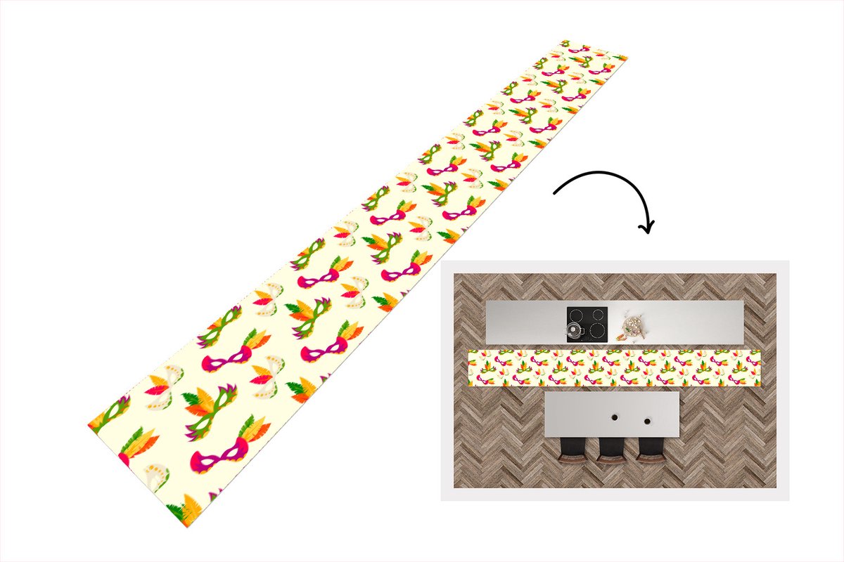 KitchenYeah Keukenloper - Keukenmat - Carnaval - Masker - Patronen - Keuken vloerkleed multicolor, foto 2