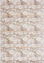 Magic Floor - Tapijt - Vloerkleed - Pera Licht Beige - Gouden Lijnen - Beige - Polyester - (300x80cm)