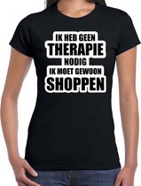 Geen therapie nodig ik moet gewoon shoppen hobby t-shirt zwart dames - Cadeau shopper XL