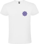 Wit T-shirt met Kleine Mandala in Donker Blauw en Roze kleuren size S