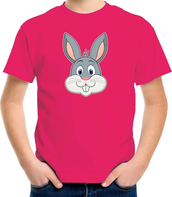 Cartoon konijn t-shirt roze voor jongens en meisjes - Kinderkleding / dieren t-shirts kinderen 158/164