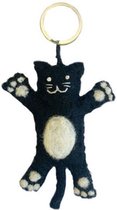 Porte-clés/pendentif de sac en Feutres chat noir/blanc - 9cm