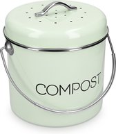 Navaris metalen compostbak 3L - Afvalbakje met 3x filter tegen vieze geuren - Prullenbak met deksel voor gft-afval - Compostemmer keuken - Mintgroen