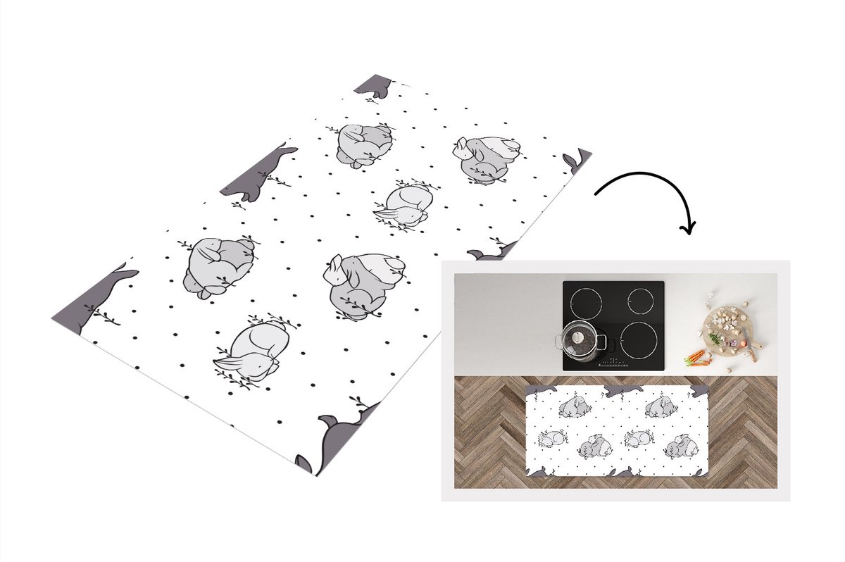 KitchenYeah Keukenloper - Loper keuken - Konijnen - Dieren - Slaap - Kinderen - Patronen - 120x60 cm - Keukenloper vinyl Multicolor