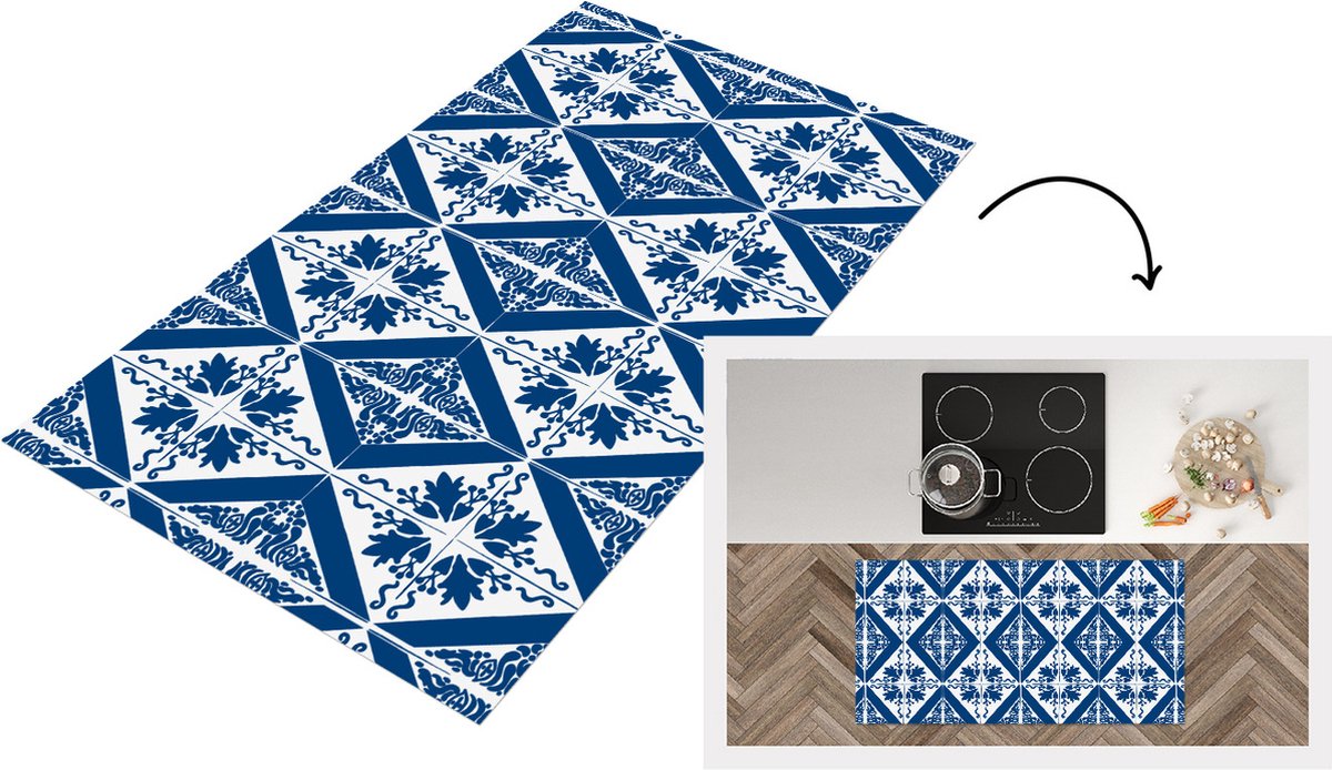 KitchenYeah Keukenloper - Loper keuken - Tegel - Portugal - Patroon - 120x60 cm - Keukenloper vinyl Multicolor