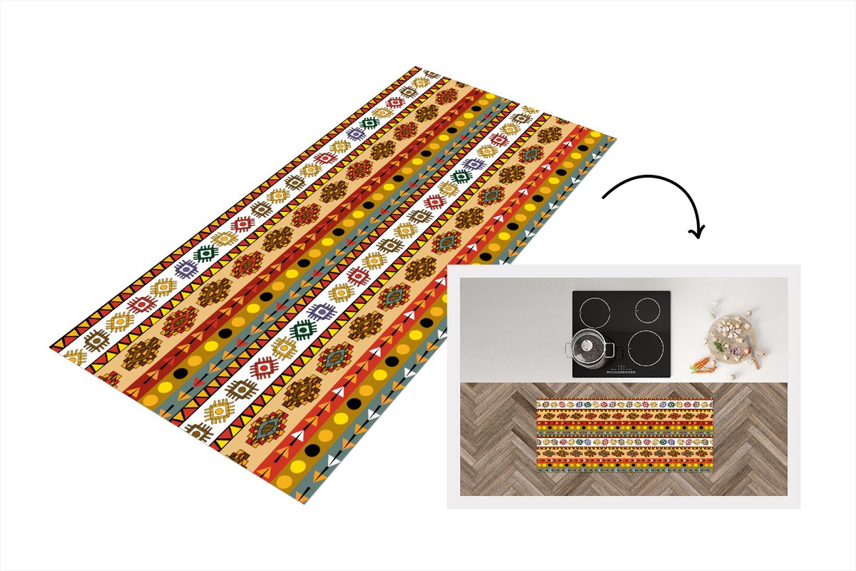 KitchenYeah Keukenloper - Loper keuken - Maya - Patroon - Latijns Amerika - 120x50 cm - Keukenloper vinyl Multicolor