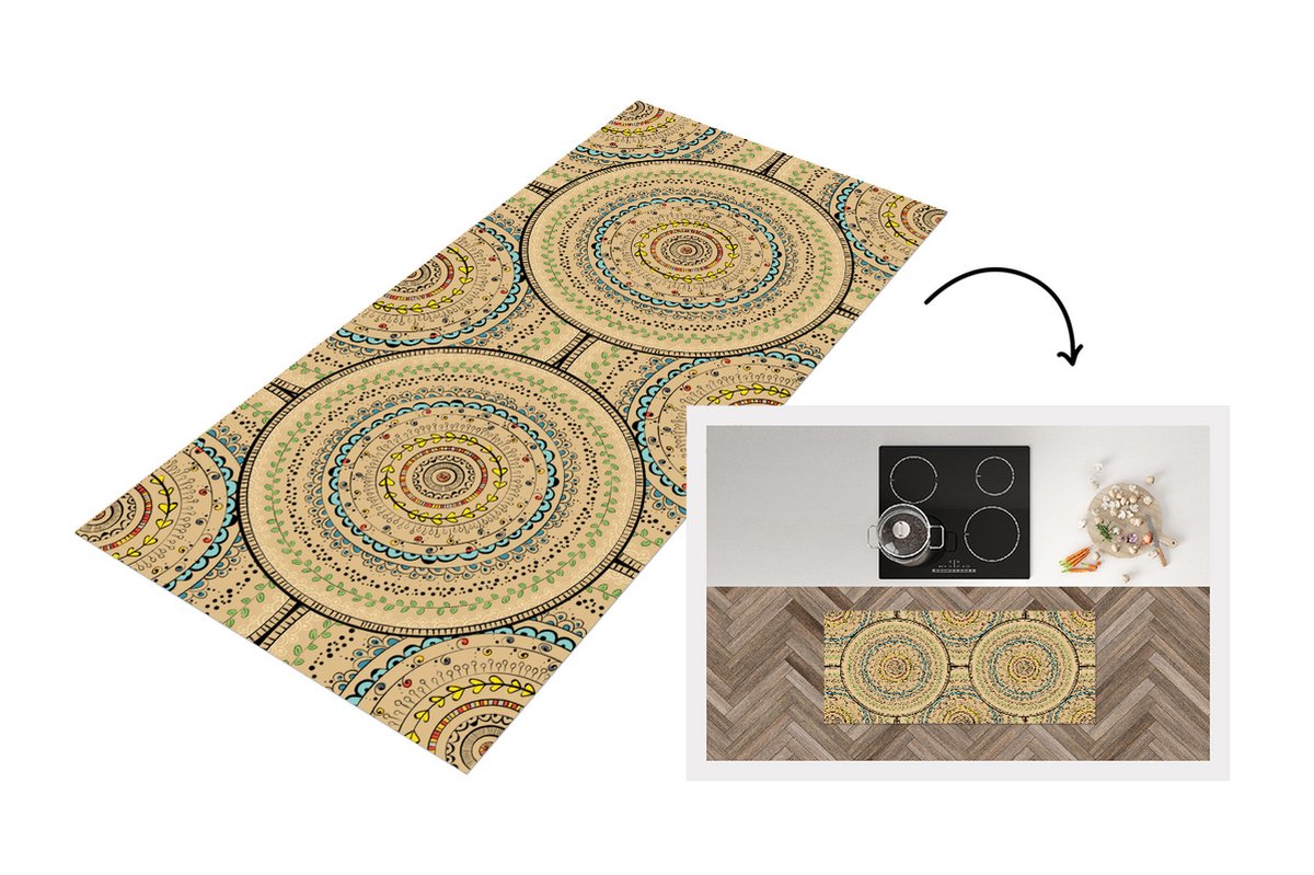 KitchenYeah Keukenloper - Loper keuken - Cirkels - Patronen - Zuid-Amerika - 120x50 cm - Keukenloper vinyl Multicolor