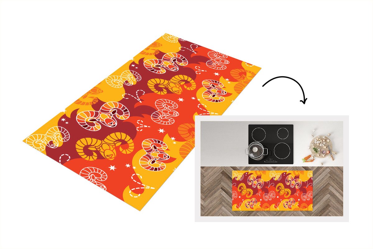 KitchenYeah Keukenloper - Loper keuken - Ram - Zodiac - Astrologie - Design - 120x60 cm - Keukenloper vinyl Multicolor