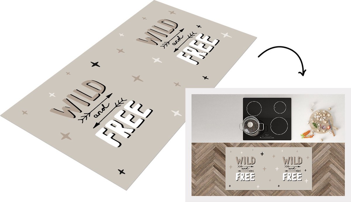 KitchenYeah Keukenloper - Loper keuken - Spreuken - Quotes - Baby - Wild and free - 120x60 cm - Keukenloper vinyl Multicolor