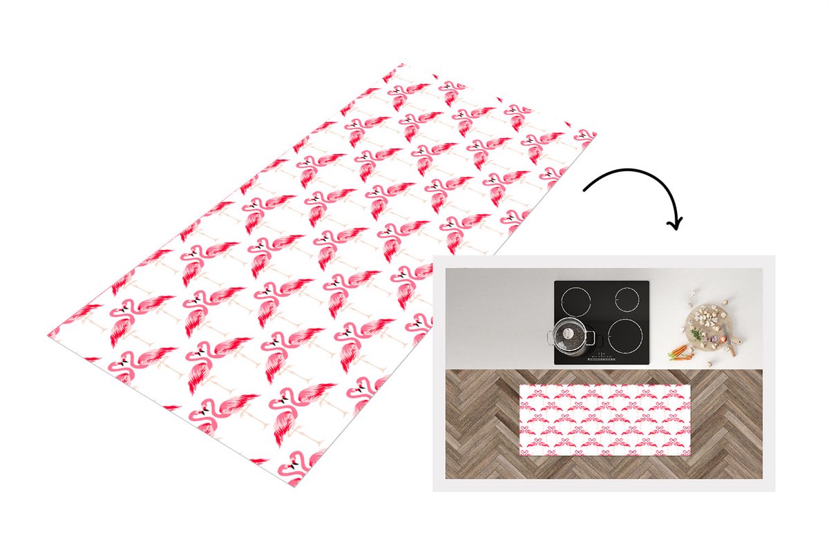 KitchenYeah Keukenloper - Loper keuken - Flamingo - Patronen - Roze - Jungle - 120x50 cm - Keukenloper vinyl Multicolor