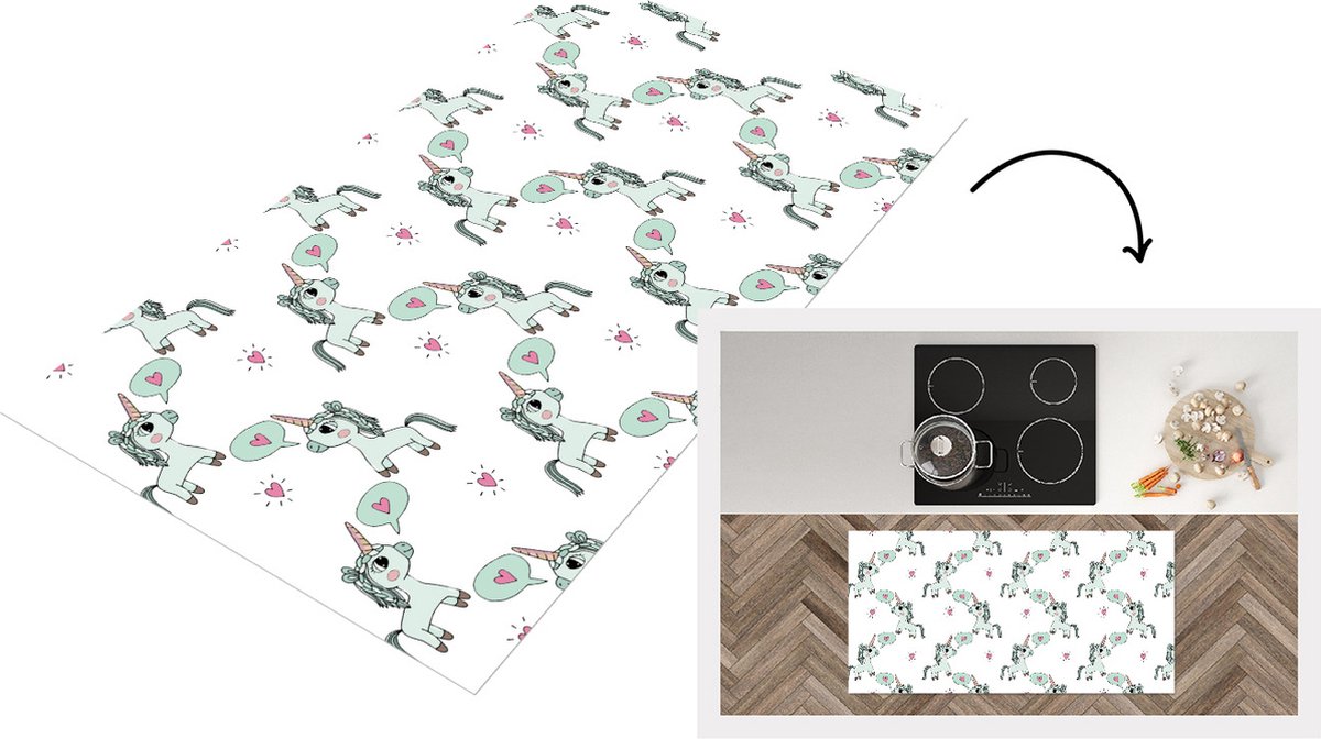 KitchenYeah Keukenloper - Loper keuken - Unicorn - Patronen - Kind - 120x60 cm - Keukenloper vinyl Multicolor