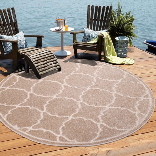 Muratap Buitenkleed Berlin - Beige - 150 CM ROND - Tuintapijt - Buitentapijt - Laagpolig Tapijt Buiten