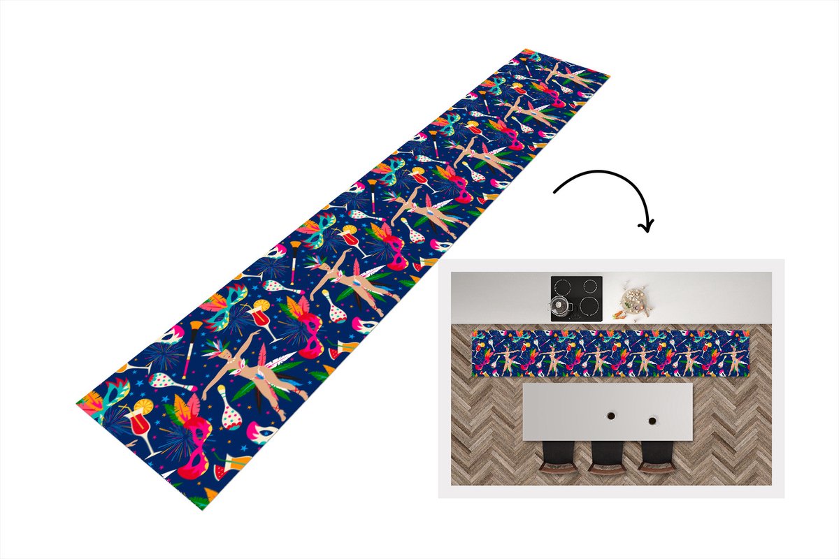 KitchenYeah Keukenloper - Loper keuken - Carnaval - Brazilië - Patronen - 300x50 cm - Keukenloper vinyl Multicolor