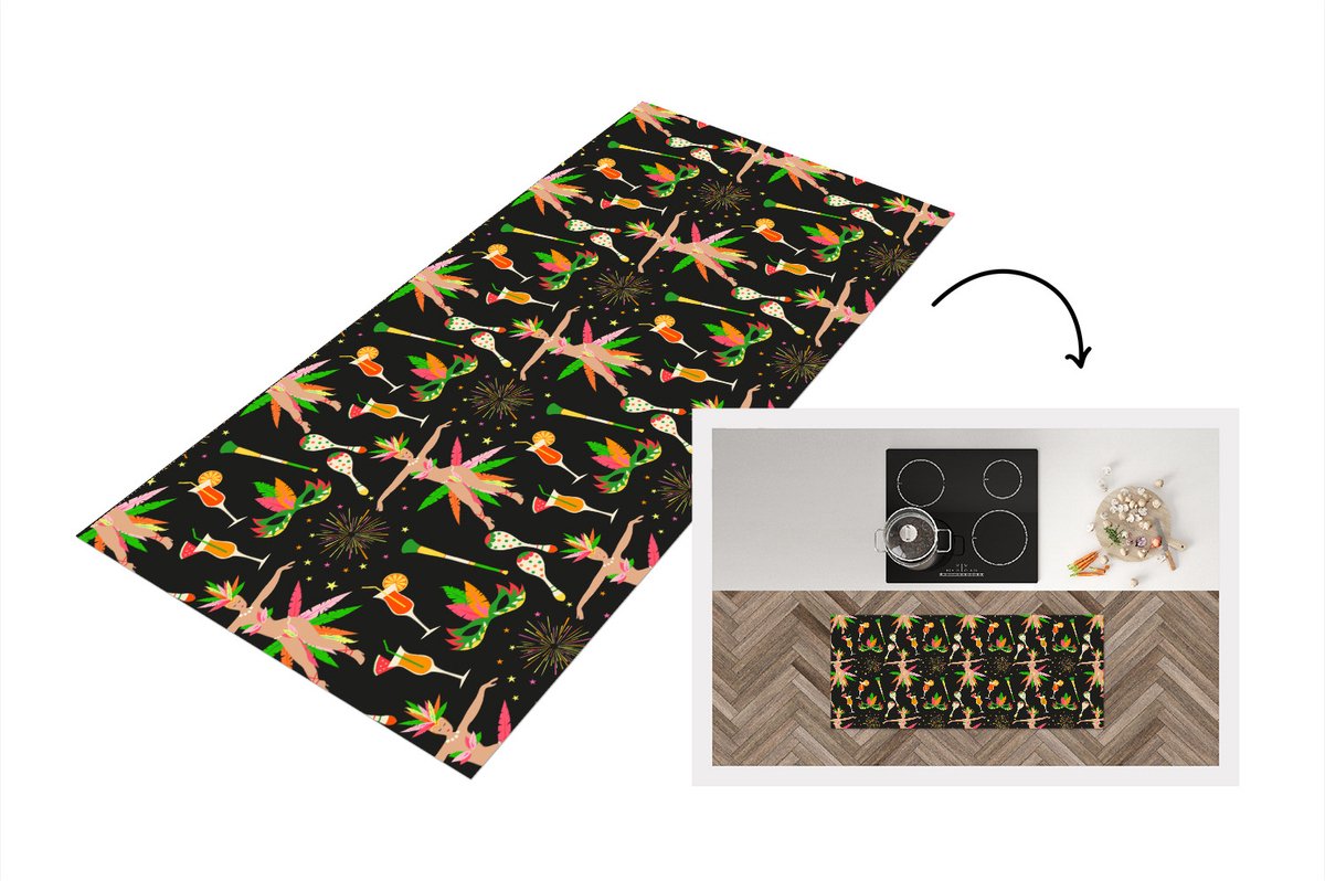 KitchenYeah Keukenloper - Loper keuken - Brazilië - Carnaval - Patroon - 120x50 cm - Keukenloper vinyl Multicolor