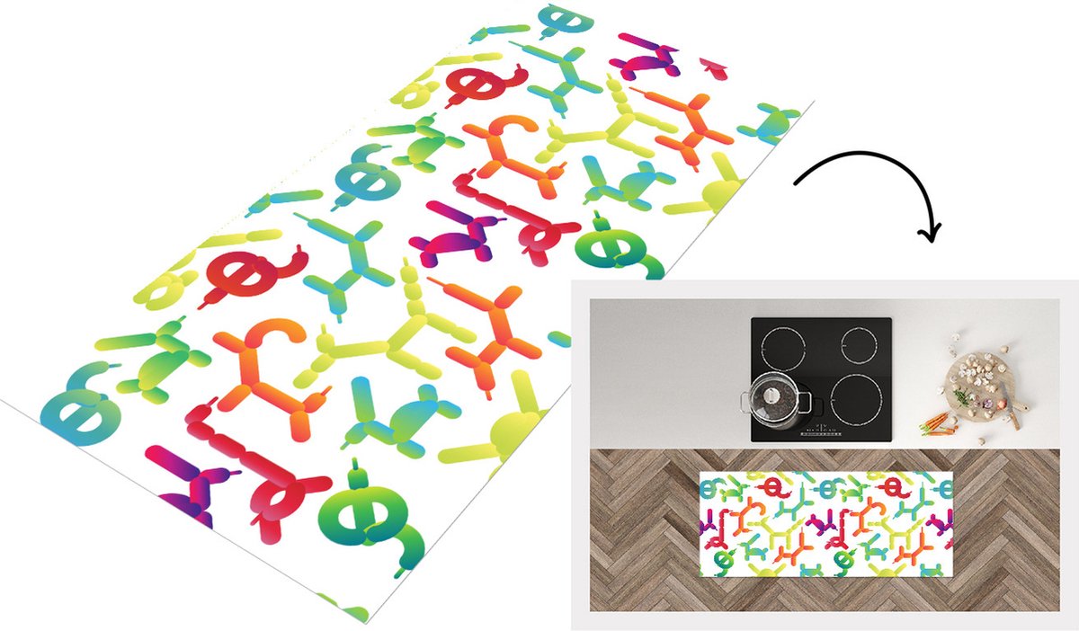 KitchenYeah Keukenloper - Loper keuken - Ballon - Patronen - Dieren - 120x50 cm - Keukenloper vinyl Multicolor