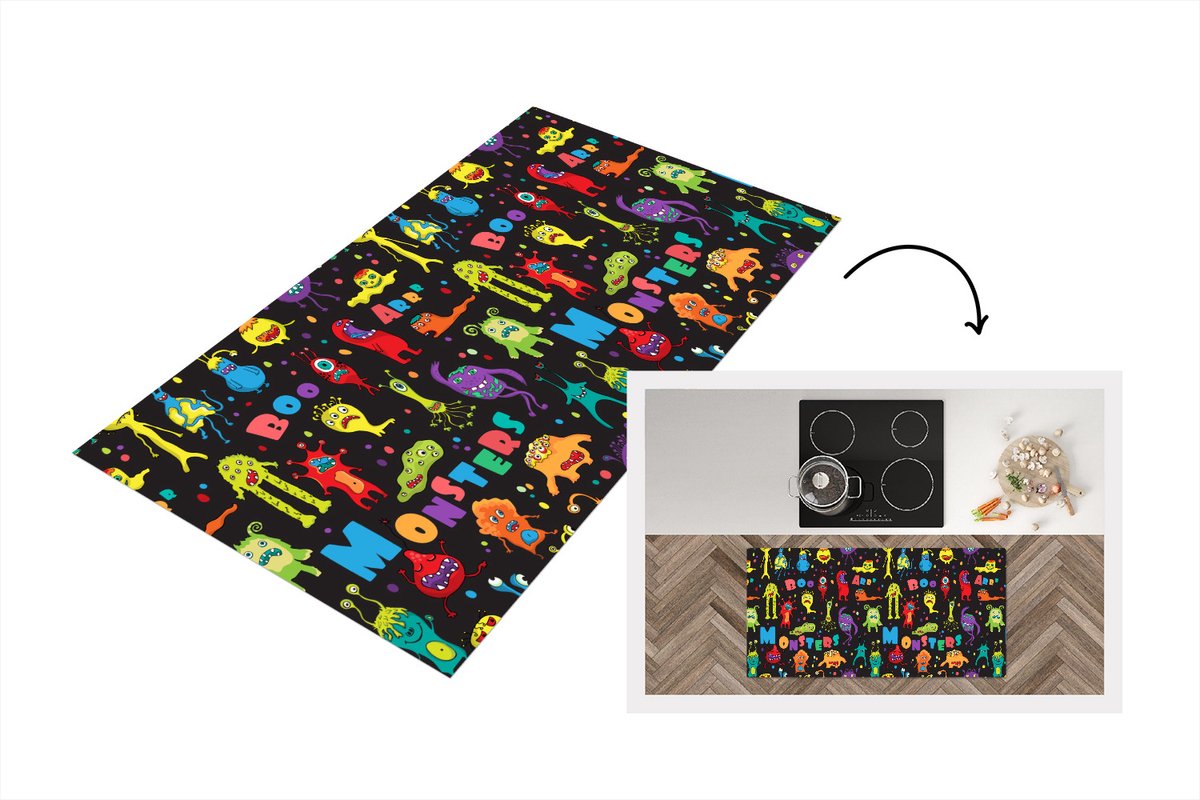 KitchenYeah Keukenloper - Loper keuken - Design - Monster - Feest - Kinderen - Keukenloper vinyl multicolor, foto 6