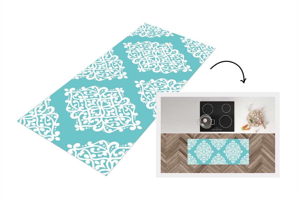 KitchenYeah Keukenloper - Loper keuken - Bloemen - Wit - Blauw - Vintage - Patronen - Keukenloper vinyl Multicolor