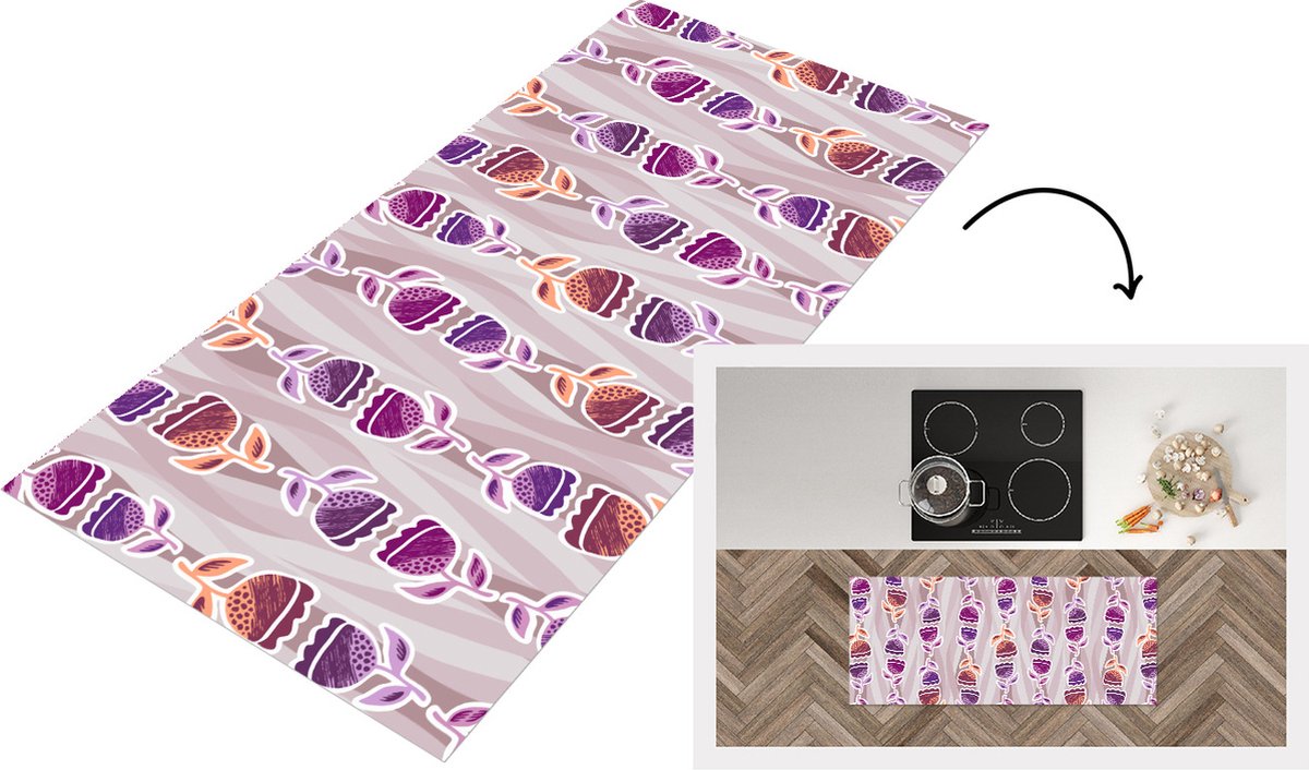 KitchenYeah Keukenloper - Loper keuken - Tulpen - Bloemen - Patroon - 120x50 cm - Keukenloper vinyl Multicolor