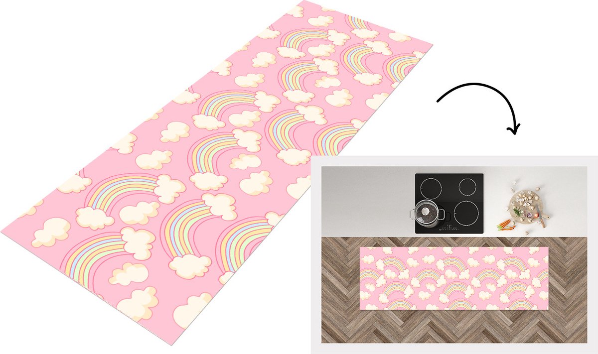 KitchenYeah Keukenloper - Loper keuken - Regenboog - Wolken - Patronen - 150x50 cm - Keukenloper vinyl Multicolor