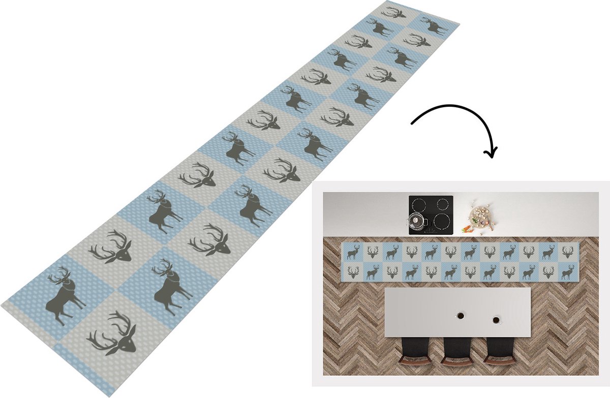 KitchenYeah Keukenloper - Loper keuken - Hert - Stippen - Blauw - Keukenloper vinyl, foto 4