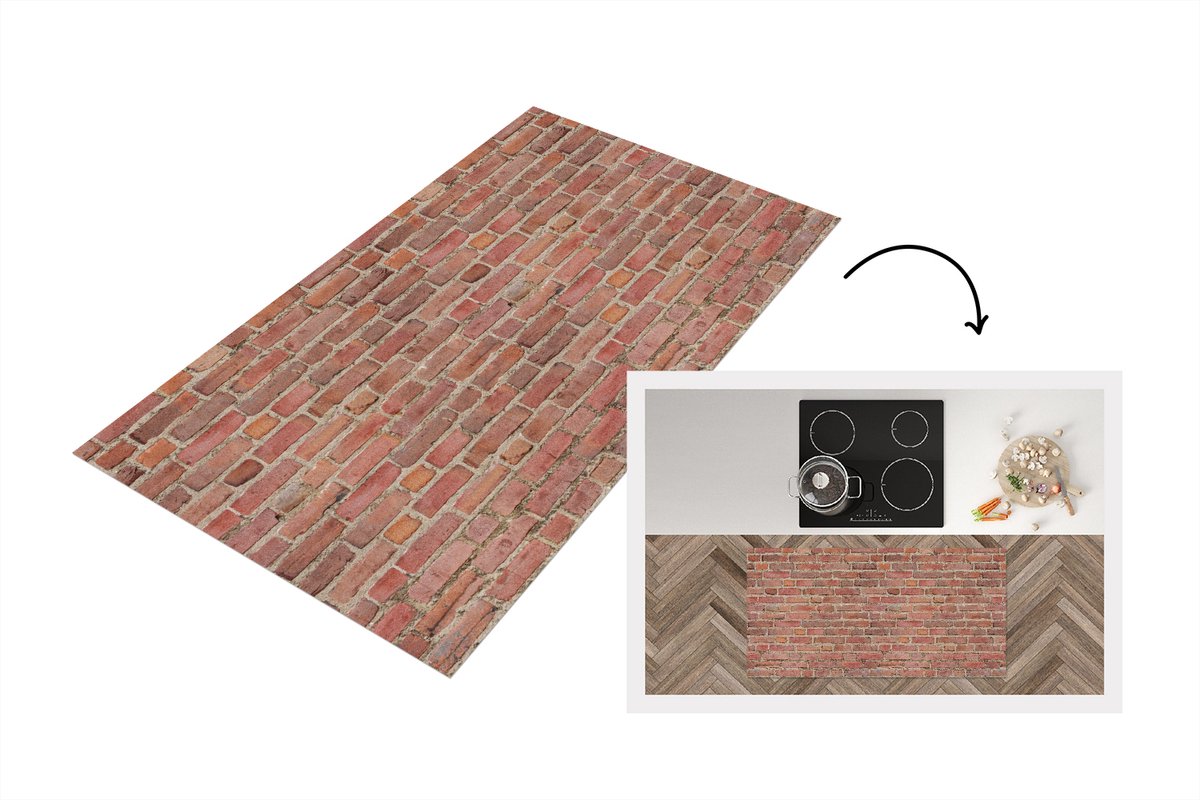 KitchenYeah Keukenloper - Loper keuken - Baksteen - Muur - Patronen - 120x60 cm - Keukenloper vinyl Multicolor