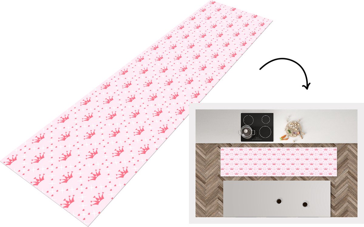 KitchenYeah Keukenloper - Loper keuken - Kroon - Patroon - Roze - Keukenloper vinyl, foto 7