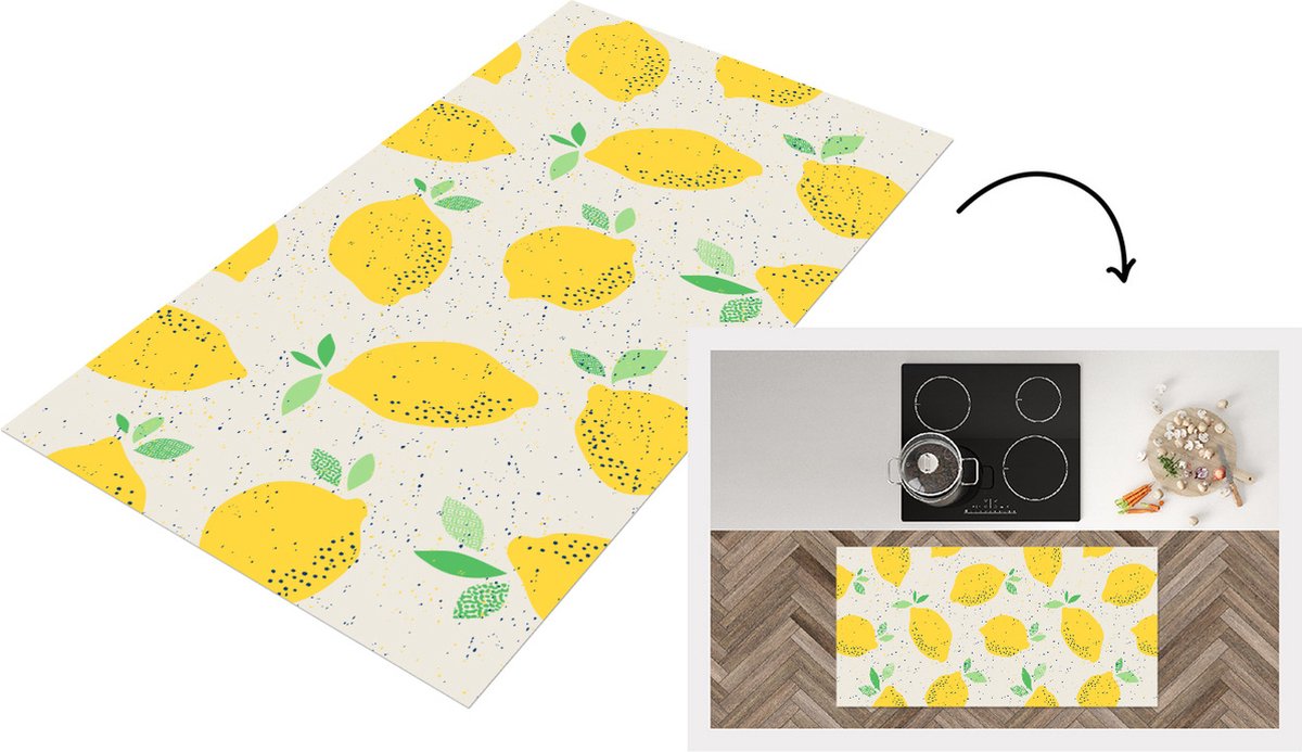 KitchenYeah Keukenloper - Loper keuken - Citroen - Fruit - Vintage - Design - 120x60 cm - Keukenloper vinyl Multicolor