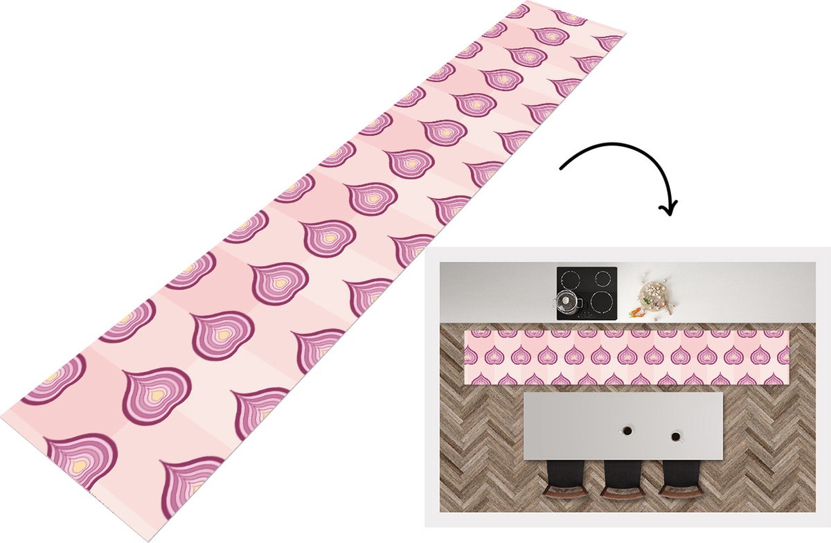 KitchenYeah Keukenloper - Loper keuken - Paars - Patronen - Uien - 300x50 cm - Keukenloper vinyl Multicolor