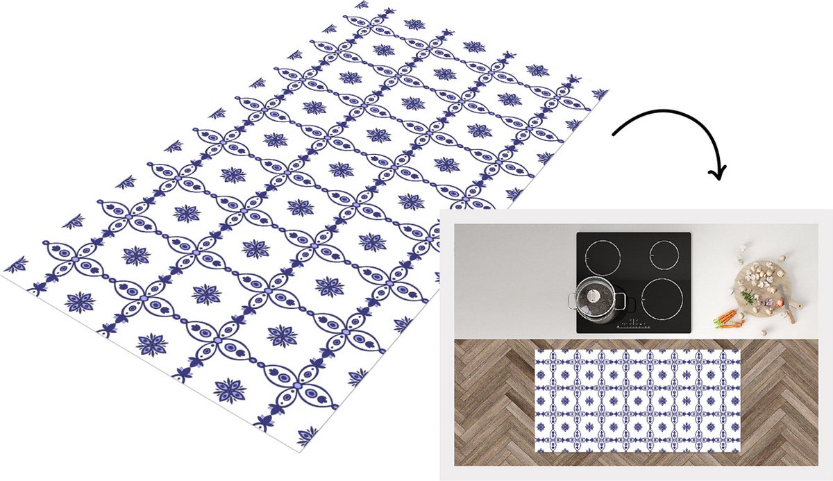 KitchenYeah Keukenloper - Loper keuken - Portugal - Patronen - Blauw - 120x60 cm - Keukenloper vinyl Multicolor