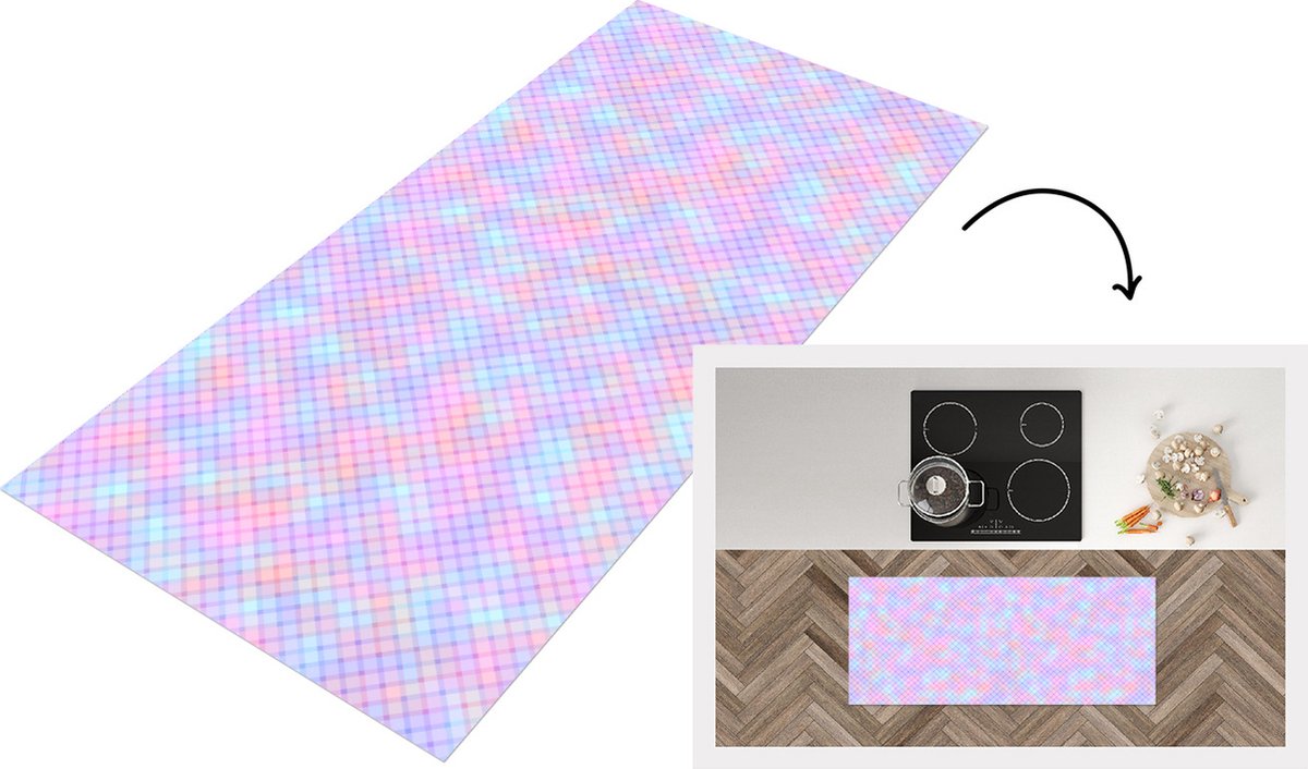 KitchenYeah Keukenloper - Loper keuken - Design - Geometrie - Roze - 120x50 cm - Keukenloper vinyl Multicolor