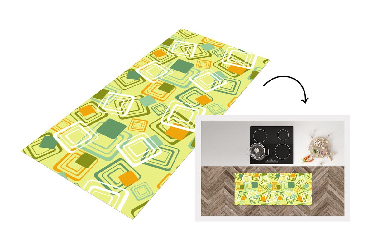 KitchenYeah Keukenloper - Loper keuken - Jaren 70 - Patronen - Abstract - 120x50 cm - Keukenloper vinyl Multicolor