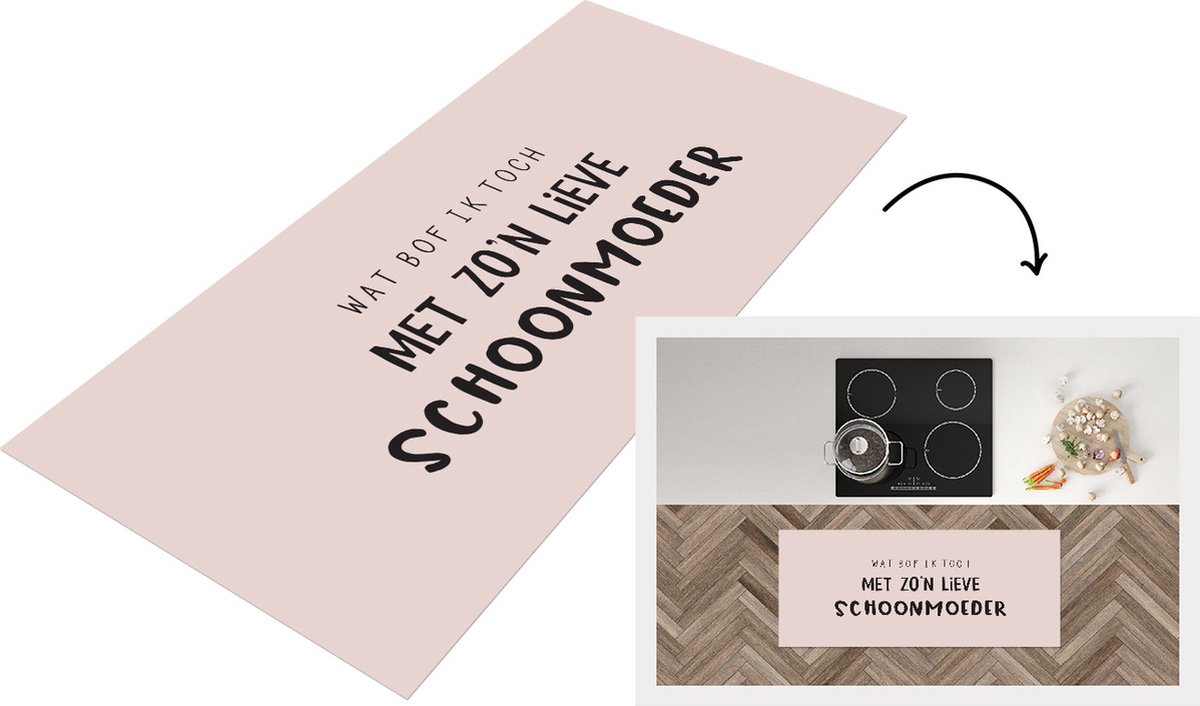 KitchenYeah Keukenloper - Loper keuken - Wat bof ik toch met zo'n lieve schoonmoeder - Spreuken - Quotes - Schoonmoeder - 120x50 cm - Keukenloper vinyl Multicolor