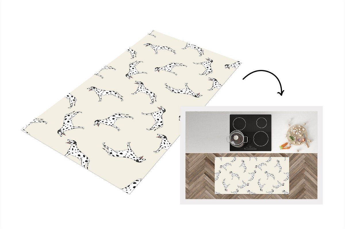 KitchenYeah Keukenloper - Loper keuken - Hond - Dalmatiër - Pastel - Jongen - Design - 120x60 cm - Keukenloper vinyl Multicolor