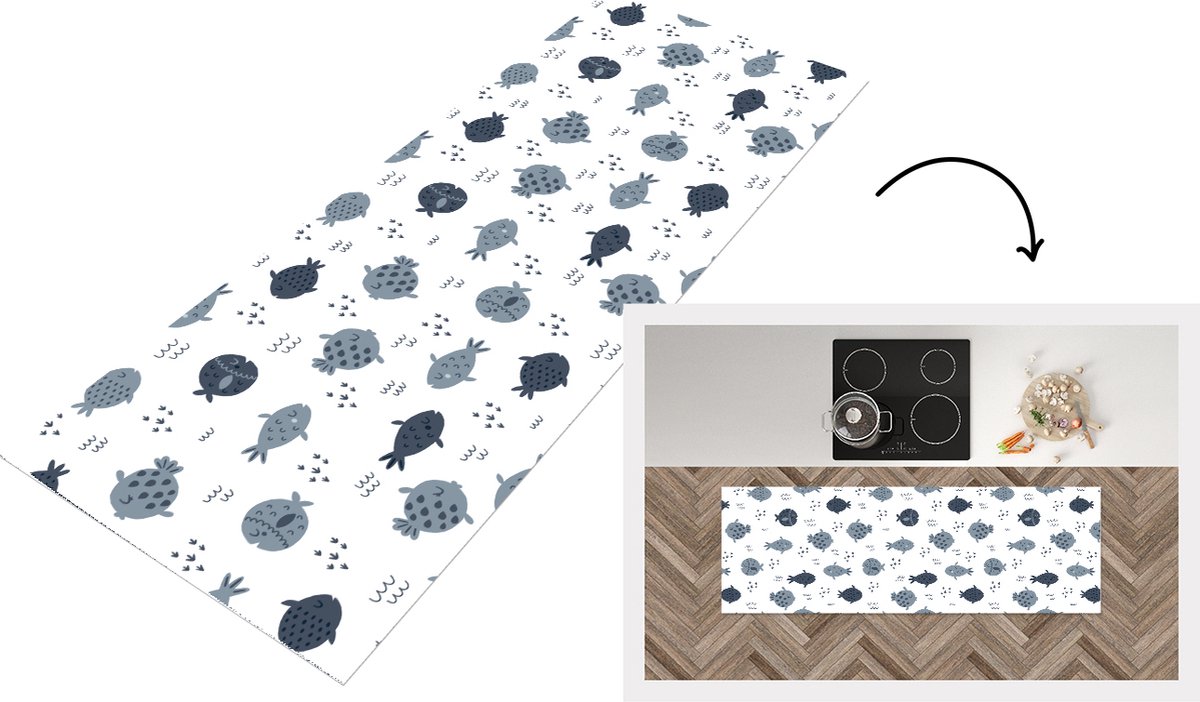 KitchenYeah Keukenloper - Loper keuken - Patronen - Jongens - Vissen - Kinderen - 180x60 cm - Keukenloper vinyl Multicolor