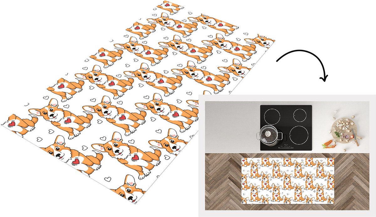 KitchenYeah Keukenloper - Loper keuken - Hond - Hart - Patronen - Jongen - 120x60 cm - Keukenloper vinyl Multicolor