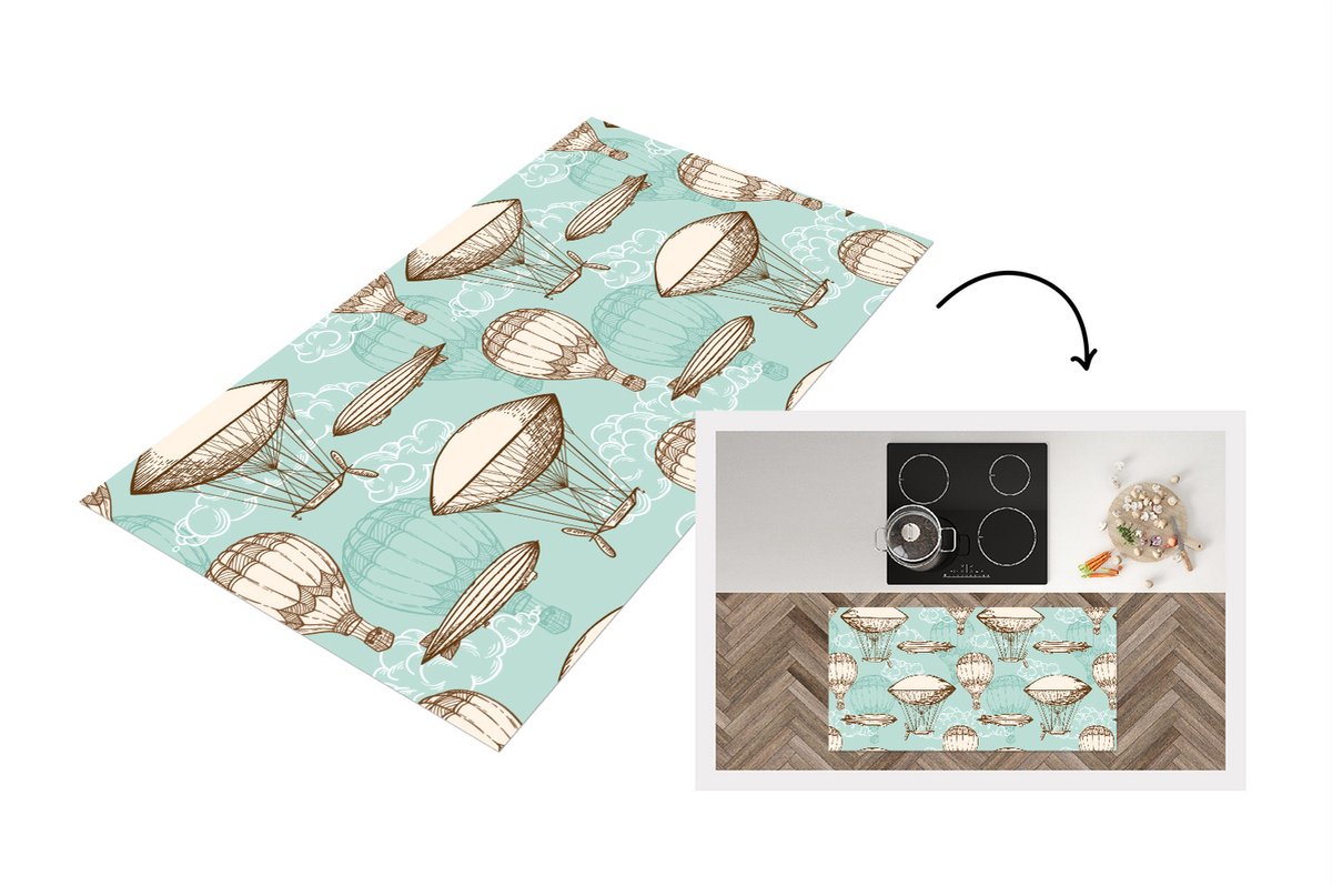 KitchenYeah Keukenloper - Loper keuken - Vintage - Luchtballon - Kinderen - Patronen - 120x60 cm - Keukenloper vinyl Multicolor
