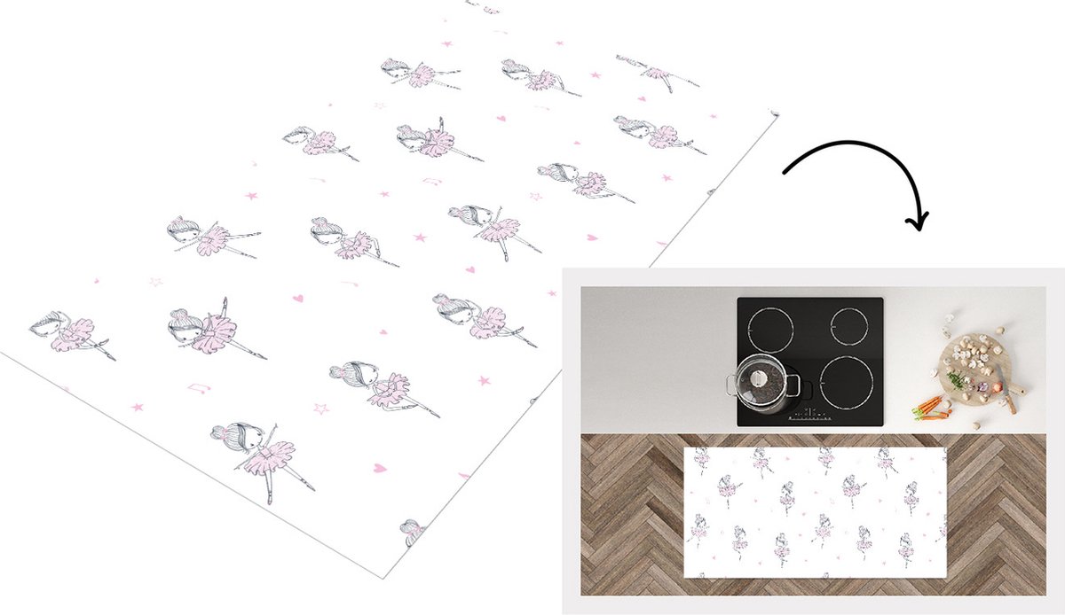 KitchenYeah Keukenloper - Loper keuken - Meiden - Ballet - Roze - Patronen - 120x60 cm - Keukenloper vinyl Multicolor